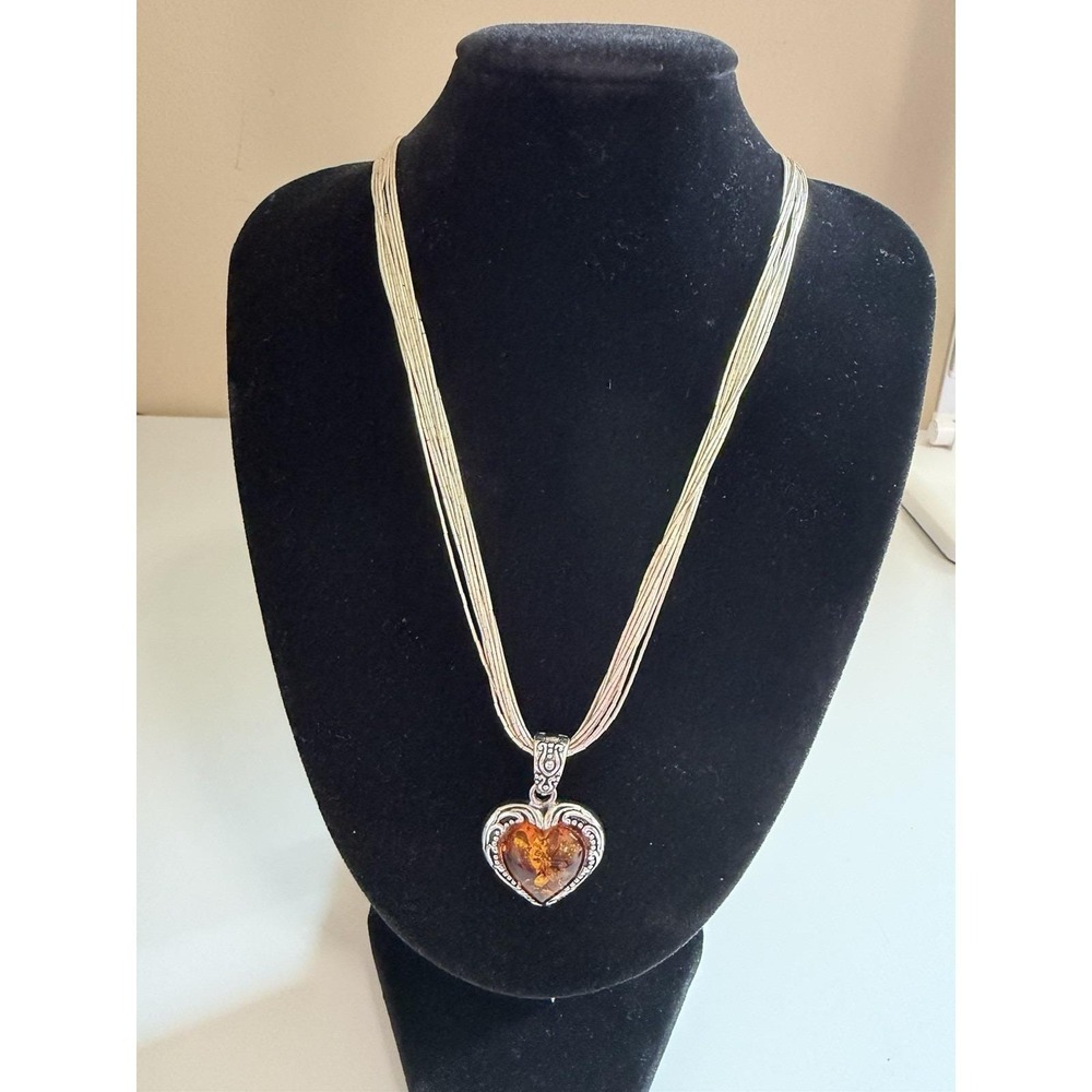 Charming Necklace with an Amber Heart Pendant: 925 Sterling Silver Jewelry